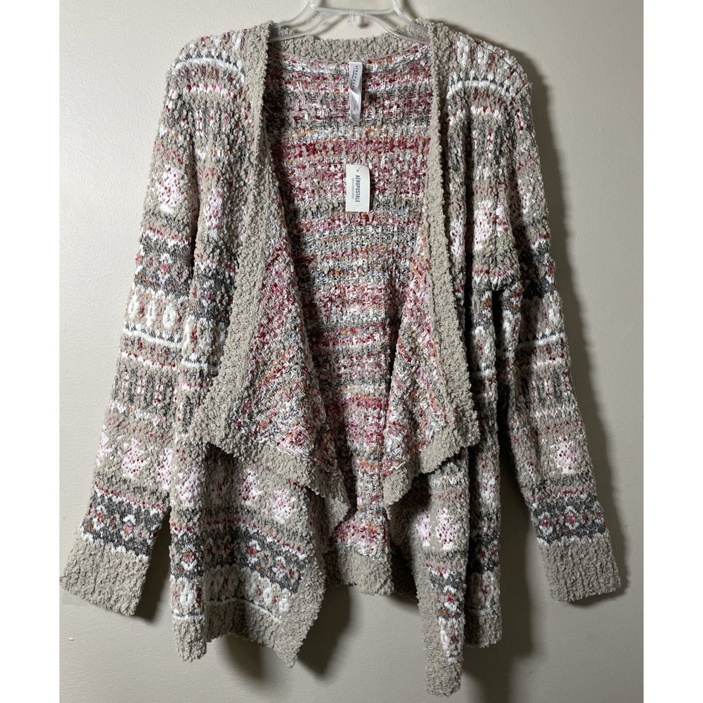 Aeropostale Women's X Large Open Front Cardigan Chunky Knit Fair Isle NWT